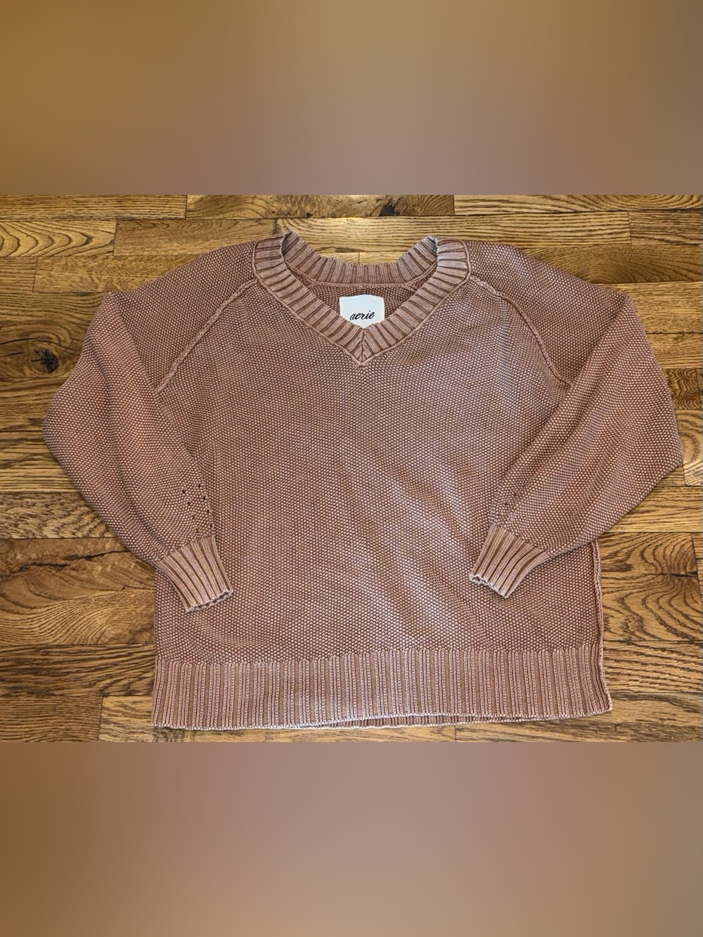 Aerie. Vintage Cotton V Neck Sweater. Horizon Brown. Size XS. - Picture 5 of 12